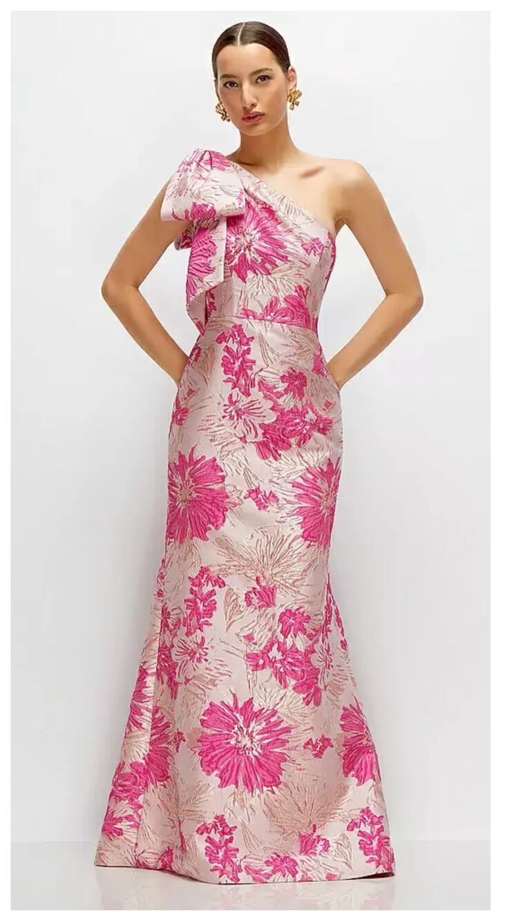 NEW Alfred Sung One-Shoulder Metallic Floral Jacquard Trumpet Gown Size 8 - Picture 12 of 12